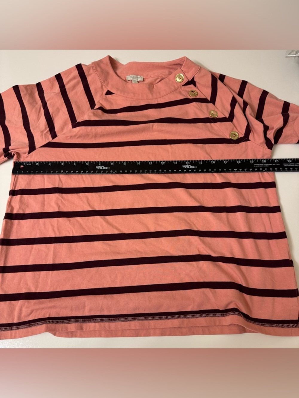 Talbots Pink and Black Striped Button-Shoulder Long Sleeve Top - Picture 4 of 7